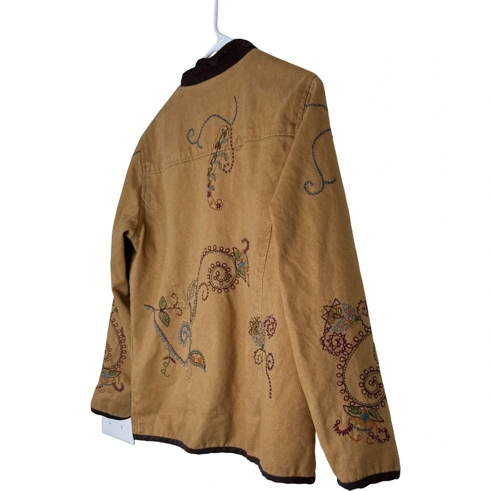 Denim & Co Womens Tan Corduroy Embroidered Floral‎ Paisley Jacket Medium A69383